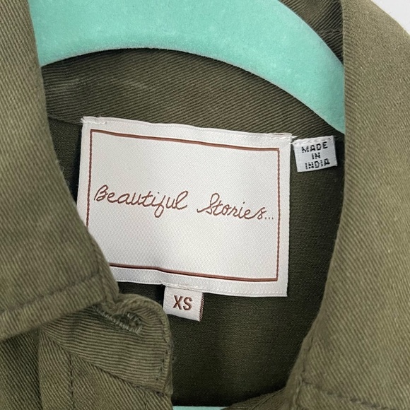 Beautiful Stories Button Up Shirt Womens Size XS Green Embellished Military - Picture 6 of 10